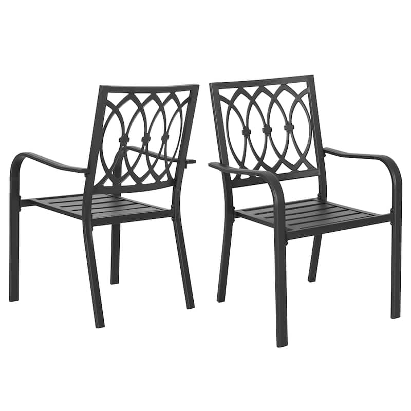 Patio 2-Piece Iron Dining Chairs with Ventilated Slatted Seat and Stackable Design