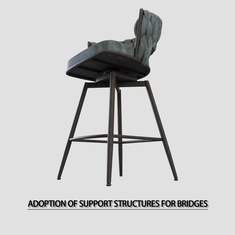 360 Swivel Suede Woven Bar Chair Set of 4, Upholstered Barstools with Metal Base