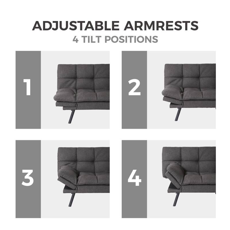 Dark Grey Modern Convertible Memory Foam Futon Sofa Bed with Converting