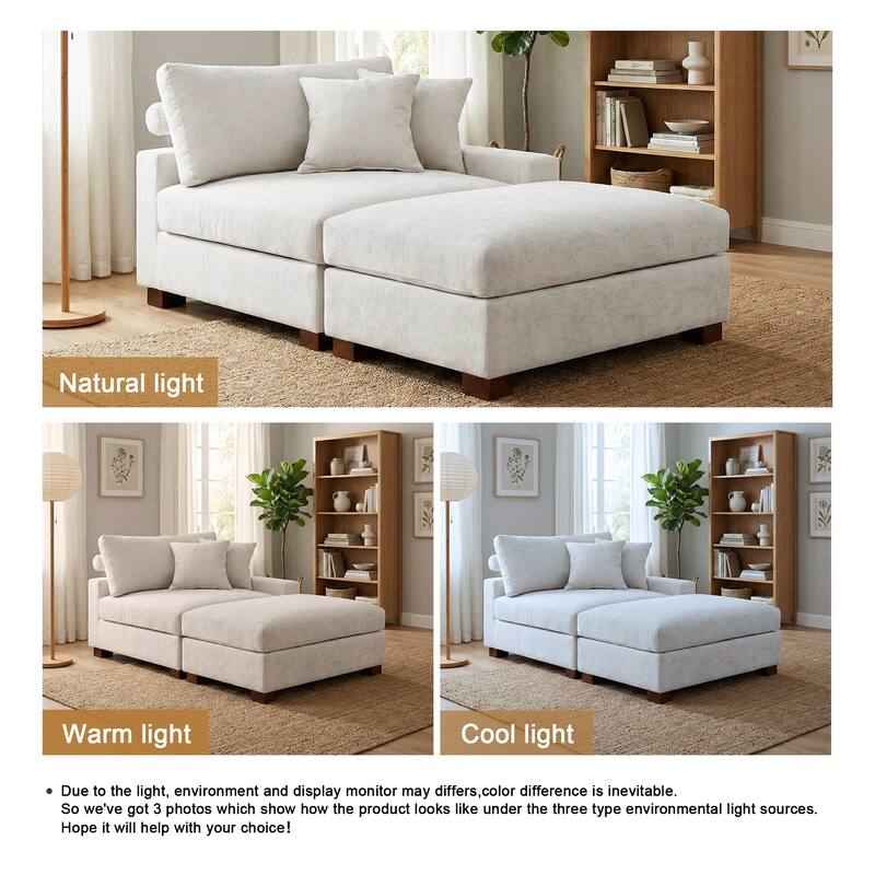 Oversized Chenille Modular Armchair And Ottoman Set Living Room Set