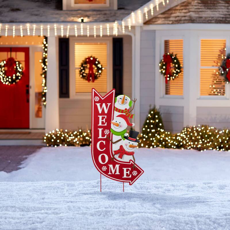 Glitzhome Christmas Metal JOY HOPE Sign Snowmen Yard Stake Wall Sign Standing Decor