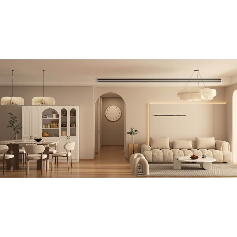 Elegant White Buffet: Arched Design, Glass - door Display & Spacious Storage