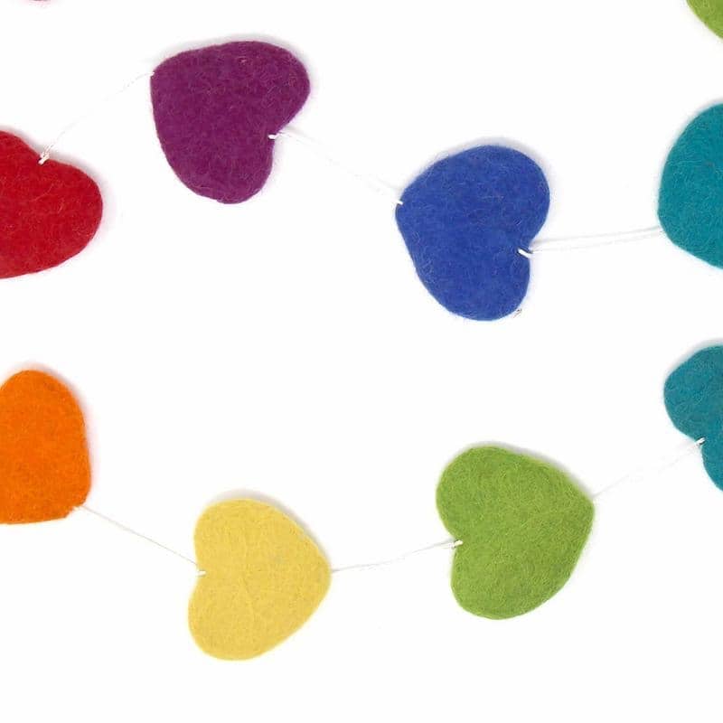 The Curated Nomad Thrift Handmade Felted Wool String of Hearts Hanging Garland