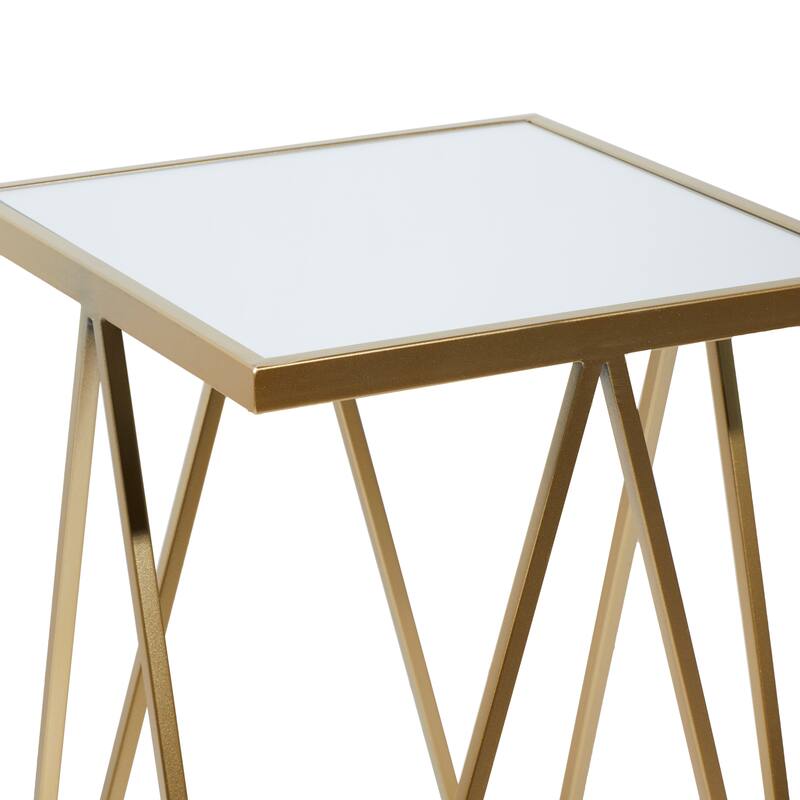 Gold, Silver or Black Metal Contemporary Accent Table with Mirrored Glass Top (Set of 2) - 15 x 15 x 25