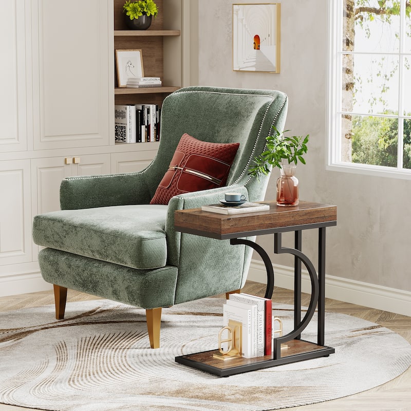 Narrow Side Table White Gold Side Table C Shaped End Table Modern Bedside Table Small Side Table for Couch Living Room