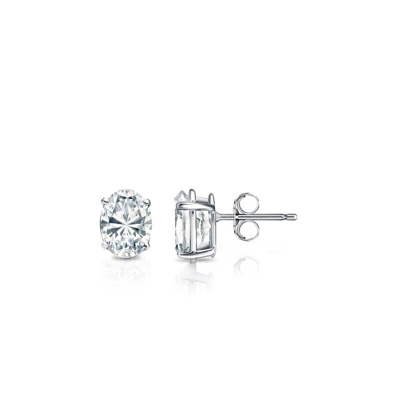 Auriya Natural Oval 4-Prong Diamond Stud Earrings 1.00 to 3.00 ct. tw. Push-Back (F-G VS) - 1.00ct. tw. - Platinum - White