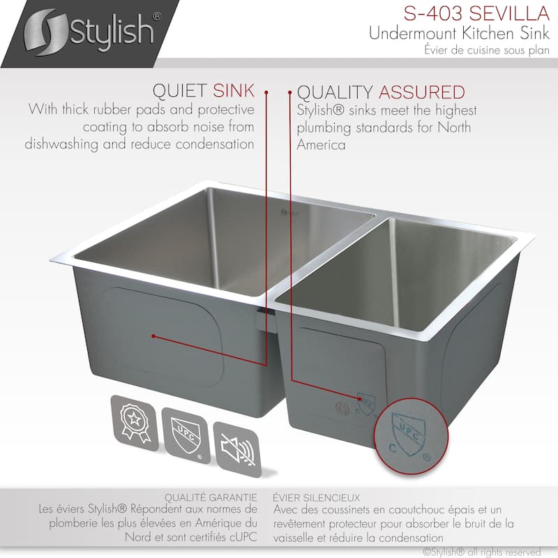Undermount 28" Stainless Steel Double Bowl Kitchen Sink Handmade - 28" x 18" x 9" - 28" x 18" x 9"