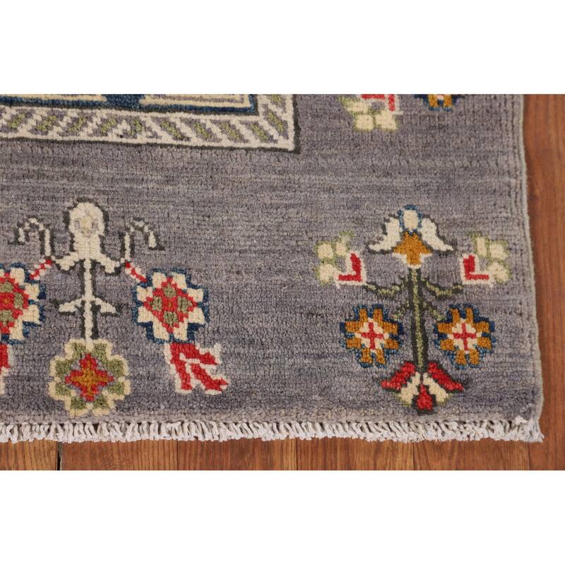 Gray Kazak Accent Rug Handmade Wool Carpet - 2'10" x 4'2"