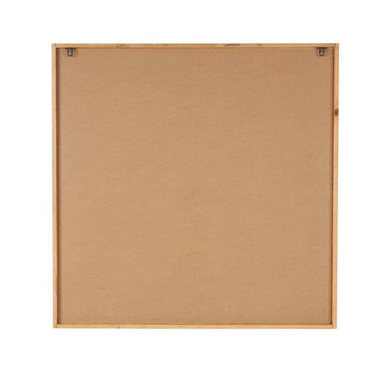 Blue Wood Handmade Relief Floral Home Wall Decor with Brown Woven Seagrass Frame and White Backing