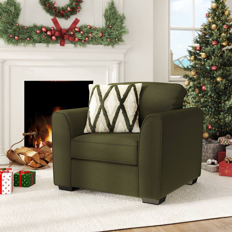 Roundhill Furniture Marvella 4-Piece Living Room Set, Sofa, Loveseat, Chair, and Ottoman with Mosswood Chenille Upholstery