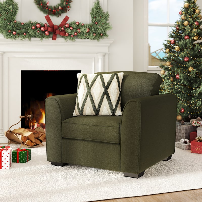 Roundhill Furniture Marvella Living Room Armchair with Mosswood Chenille Upholstery and Textured Accent Pillow