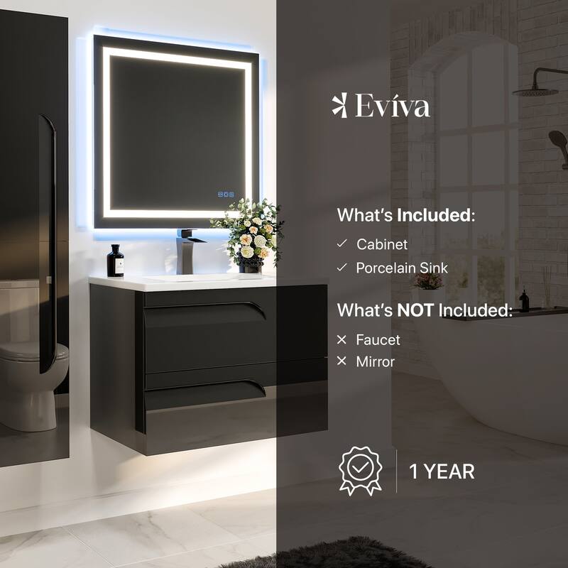 Eviva Joy 24" Wall Mount Bathroom Vanity with Porcelain Top