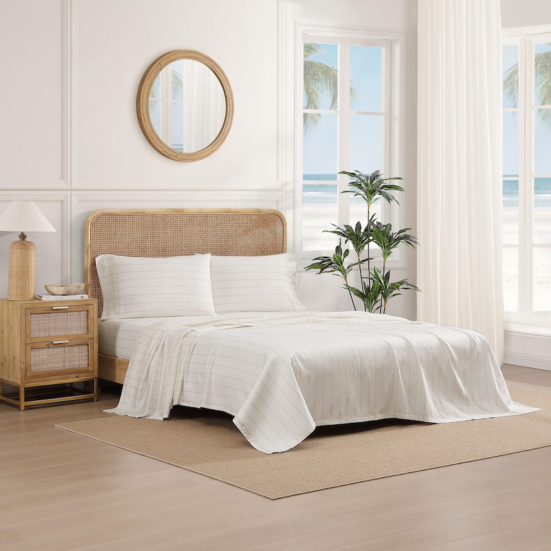 Tommy Bahama Sateen Cotton Printed Sheet Set - Palma Stripe Beige - King