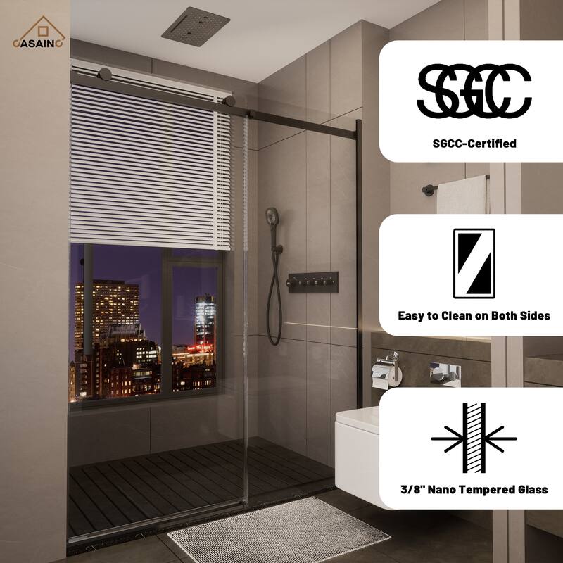 CASAINC 60 in. W x 76 in. H Sliding Frameless Shower Door with SGCC Certification