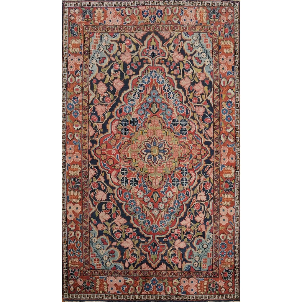 Hand Knotted Oriental 100% Wool Carpet Traditional Floral Oranges & Rust Mahal Area Rug - 6' 6'' X 4' 5''