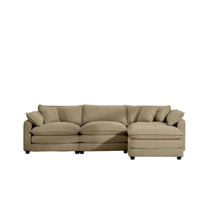 L-shaped Chaise Sectional Sofa with Ottoman and Double Cushions