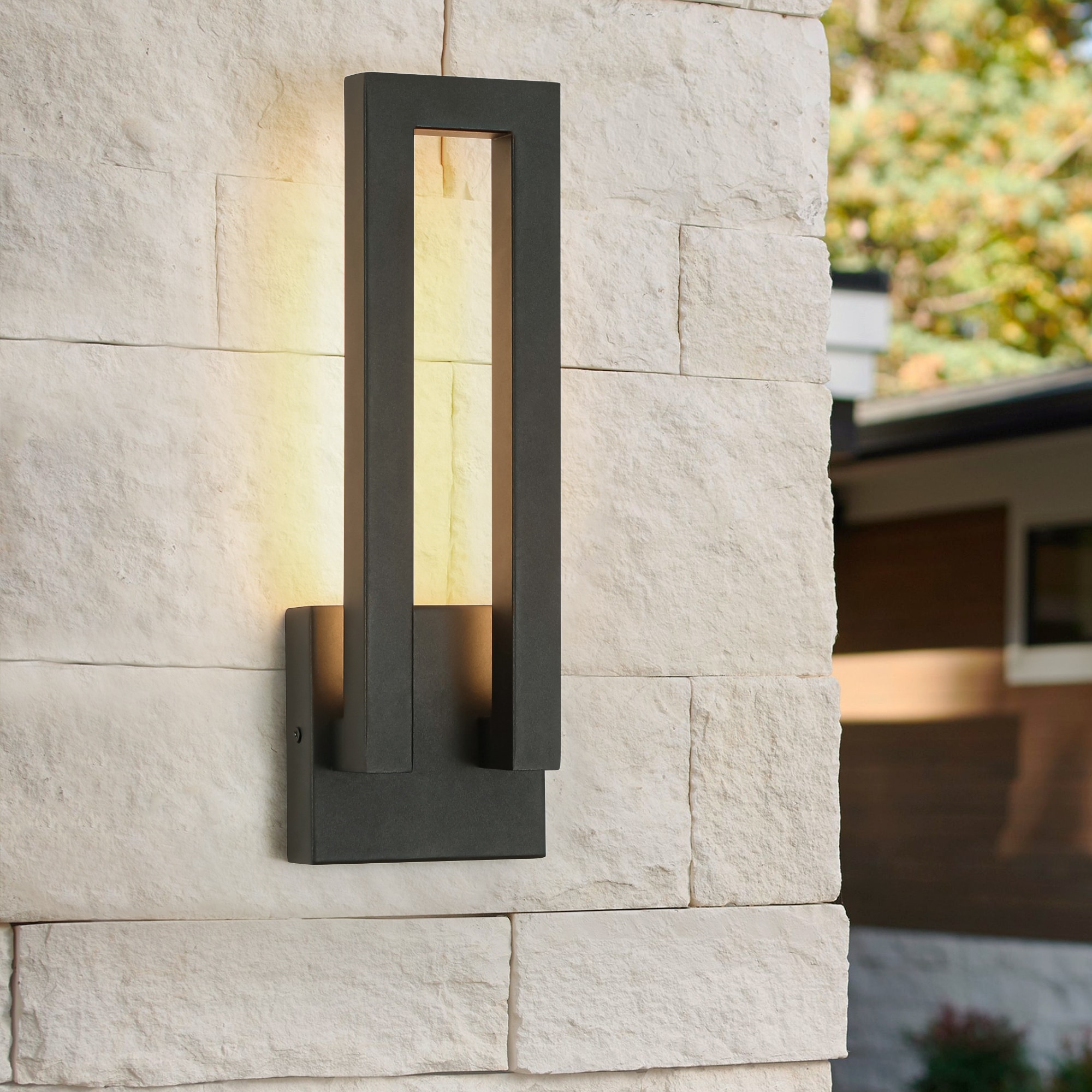 14.6 in. H Satin Black Linear Dimmable Integrated LED Waterproof Outdoor Wall Light Sconce - 4.7 in. W x 14.6 in. H x 2.8 in. D