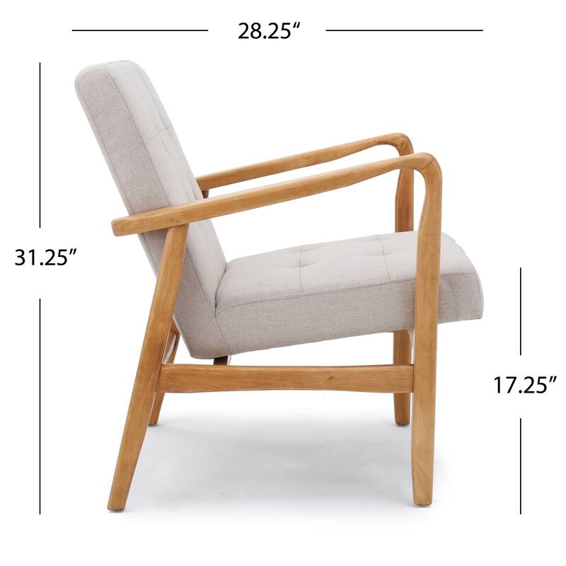 Fabric Mid-Century Club Chair with Button Tufted Design & Wooden Legs - Modern Accent Chair