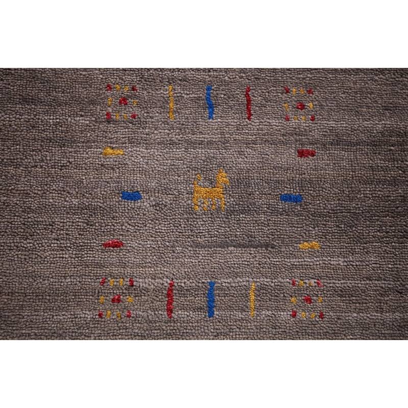 Striped Gabbeh Indian Square Area Rug Hand-Knotted Wool Carpet - 9'9"x 9'9"
