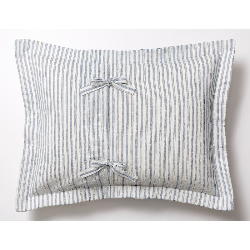 Toile and Bamboo Stripes Reversible Cotton Quilt Set
