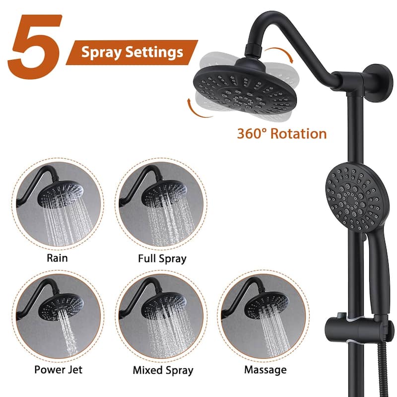 Wall Mounted Shower Faucet With Handheld Shower 6 Inch Rain Shower Head Combo Set Shower System With Slide Bar, NO VALVE