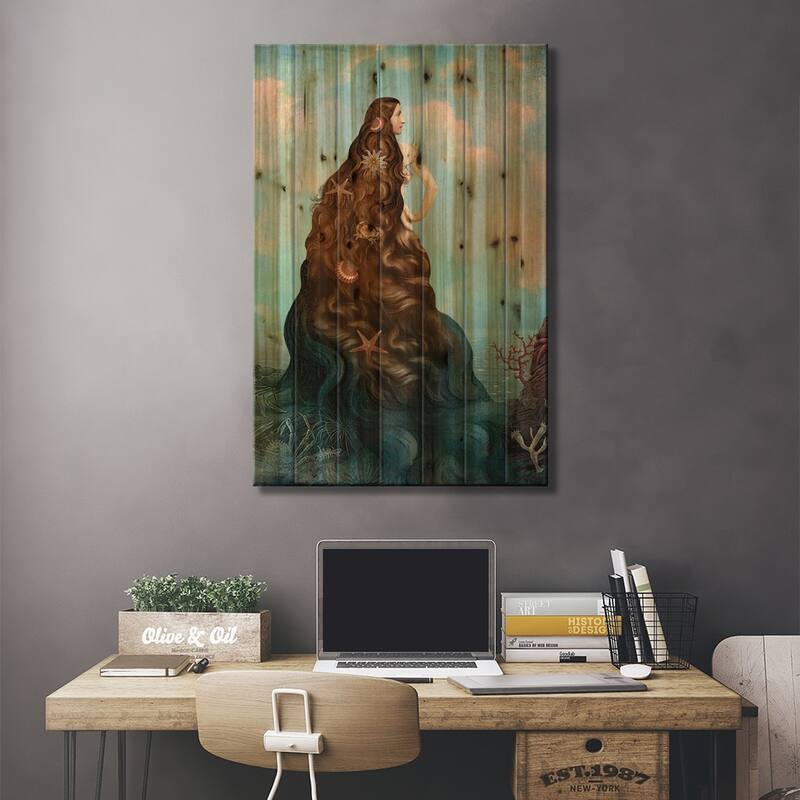 Virgin Island Water Print On Wood by Catrin Welz-Stein - Multi-Color