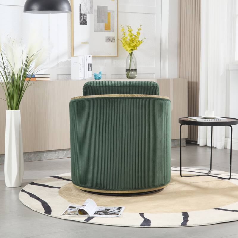 Corduroy Barrel Chair, Comfortable Living Room Accent Sofa Chair, 360 Degree Swivel Side Club Chair Leisure Arm Chair