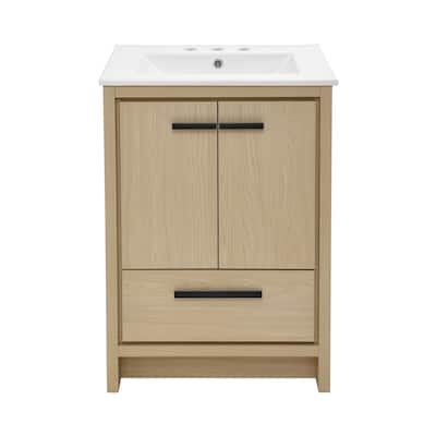 Virage 24 In. Brown Oak Bathroom Vanity With White, 3-Hole Ceramic Sink Top