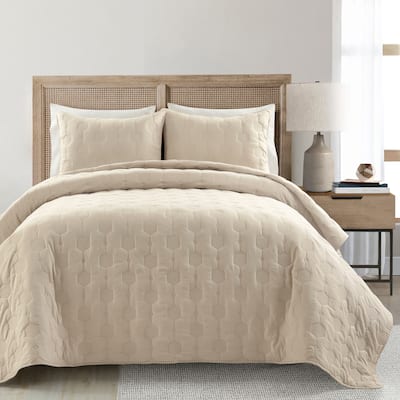 Lush Decor Hexagon Honeycomb Embroidered Textured Cotton Quilt