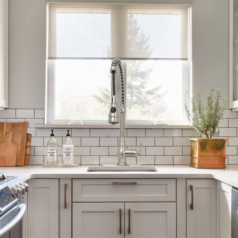 Pre-Rinse Spring Kitchen Faucet, Single Level with Pull Down Sprayer