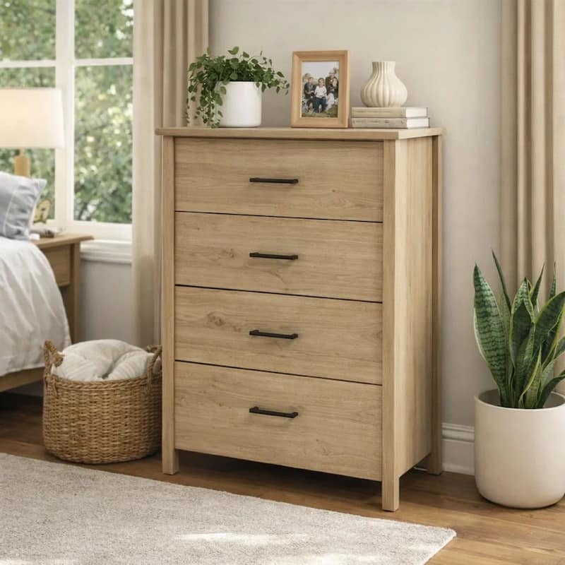 brown dresser black handles Kele Tall 4 Drawer Dresser Chest | Black Handles