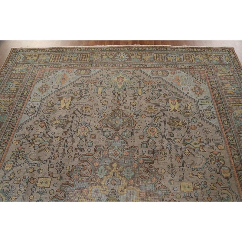 Hand Knotted Oriental 100% Wool Carpet Traditional Medallion Greys & Charcoal Tabriz Area Rug - 11' 2'' X 7' 11''