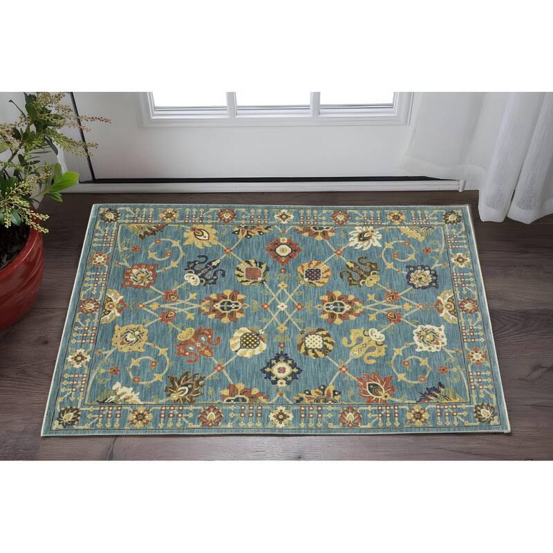HomeRootsOriental Traditional Runner Area Rug - 60.24' X '39.37' X '0.32 - Blue/Dark Orange/Yellow