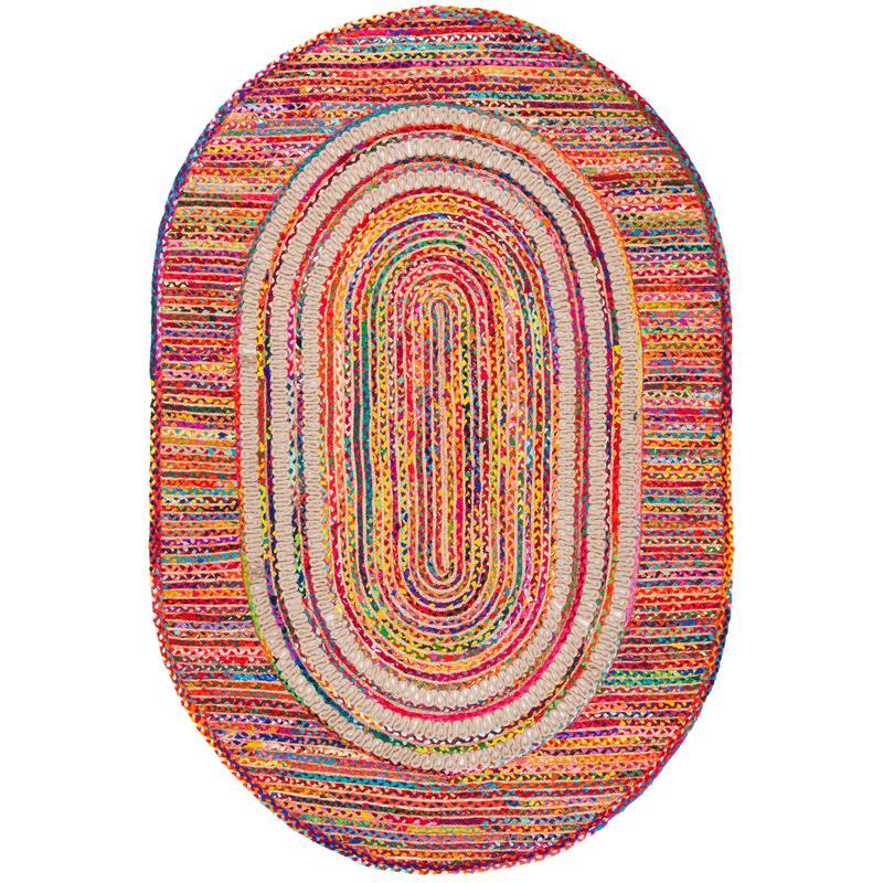 SAFAVIEH Handmade Braided Saibe Bohemian Cotton Rug - 5' x 7' Oval - Pink/Red