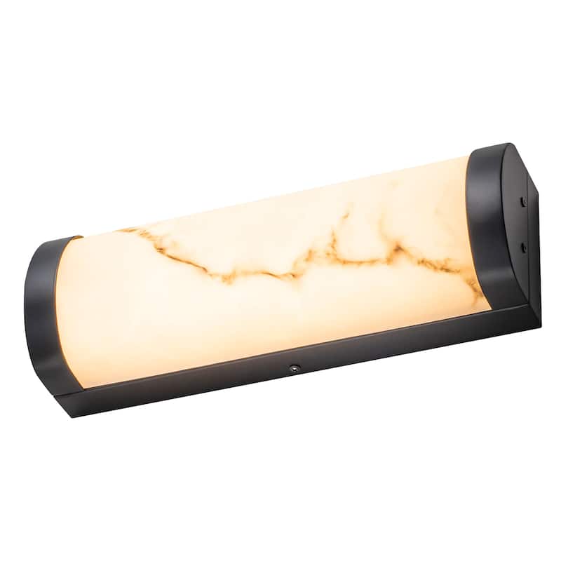 Black LED Wall Sconce Semi-Cylinder White Faux Alabaster Resin Shade