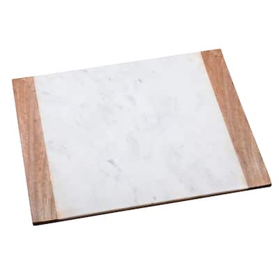 Creative Home Off-White Marble with Mango Wood Pastry, Serving Plate