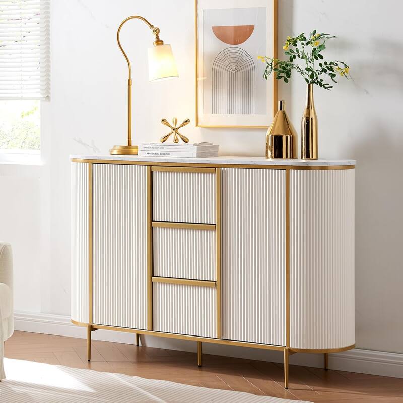 54" Modern Fluted Buffet Cabinet, Buffet Table, Coffee/Wine Bar