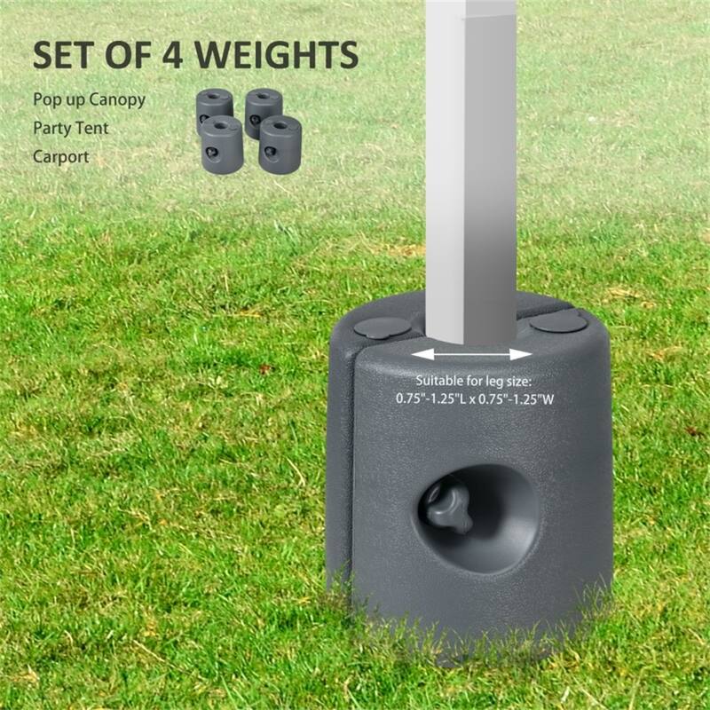 Set of 4 Pop Up Tent Weights Fillable with Sand or Water HDPE Canopy Leg Stabilizers for 0.75 to 1.25 Inch Legs Light Gray