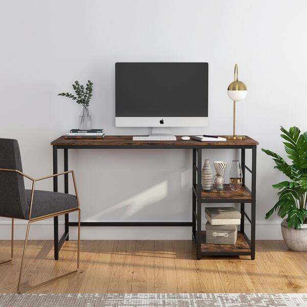 47 Inch Computer Desk With 2 Tier Storage Shelves Rustic Modern Home Office Desk Study Table Studying Writing Desk Workstation Overstock 32111641