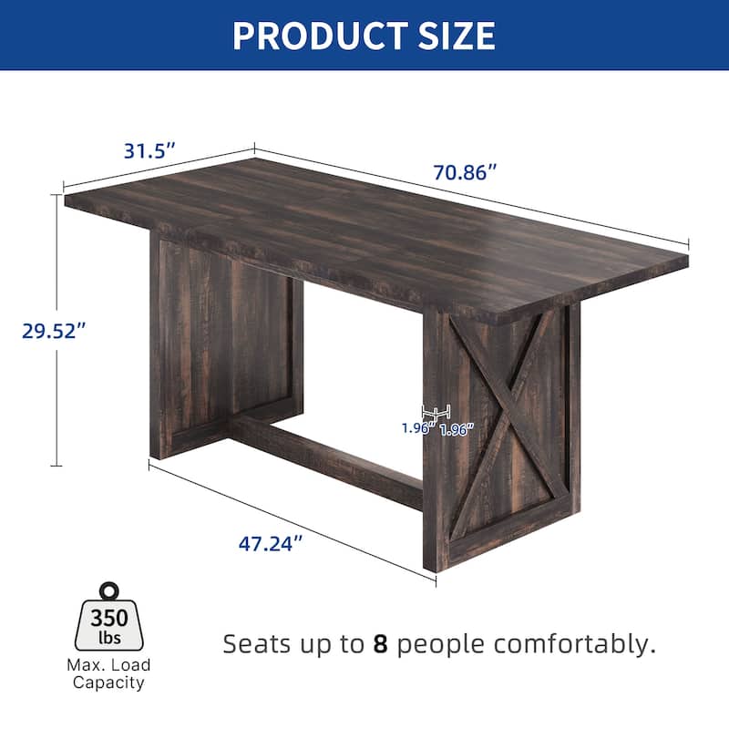 Moasis Rustic Style Wood Dinner Table 70.8" Large Farmhouse Kitchen Dining Room Table for 6 to 8 People