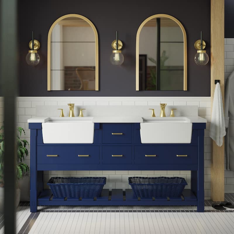 KitchenBathCollection Charlotte 72" Double Farmhouse Vanity with Quartz Top