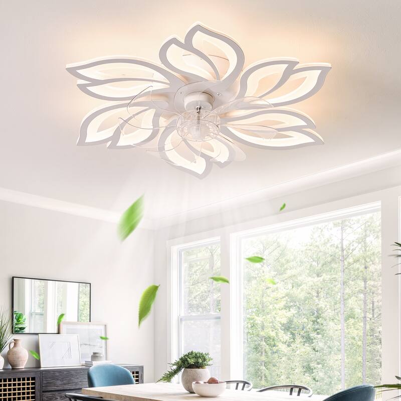 30'' 7 - Blade Ceiling Fan with LED Lights，Indoor Remote Control Ceiling Fans with Lights - White