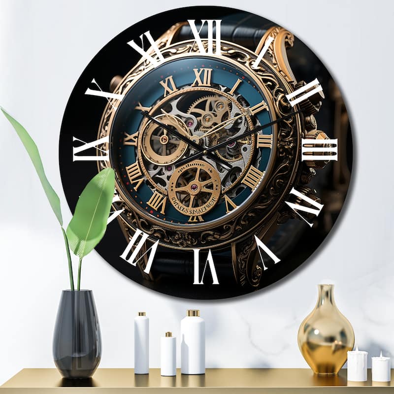 Designart "Luxury Watch Diamond Dusk V" Fashion Oversized Wall Clock - 23 In. Wide x 23 In. High