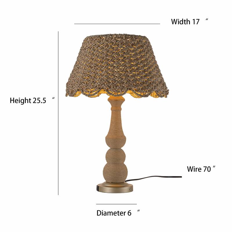 Onda 26" Rattan Table Lamp with USB 3-Way Touch Dimmer