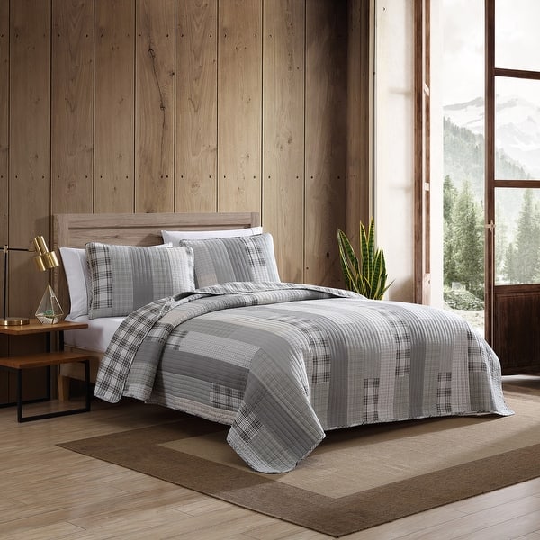 Eddie Bauer Fairview Grey Cotton Reversible Quilt Set On Sale Bed