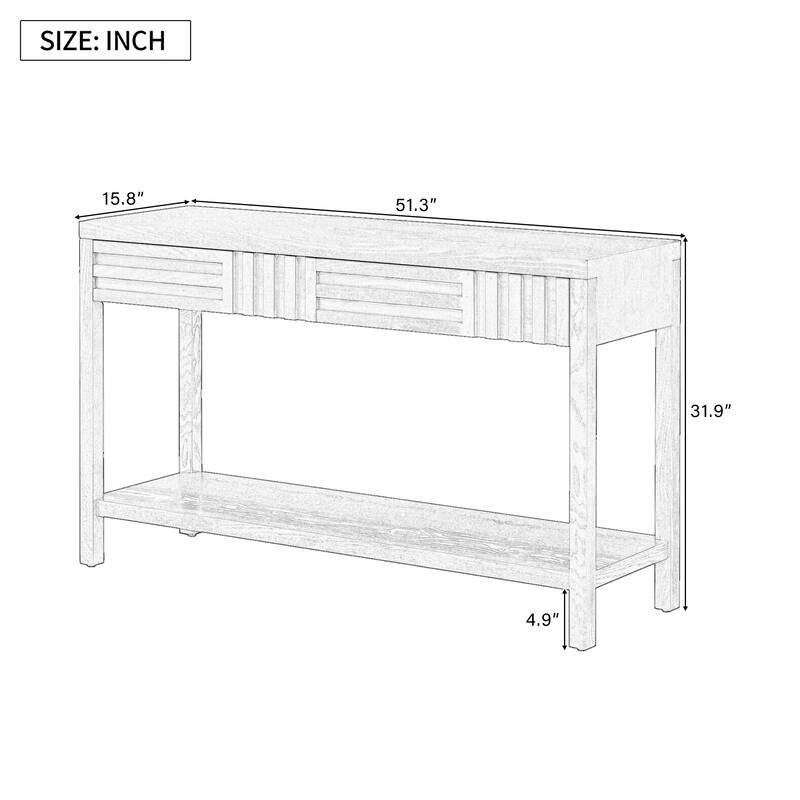 Wooden Console Table, Hallway Tables with 2 Drawers and Open Shelf
