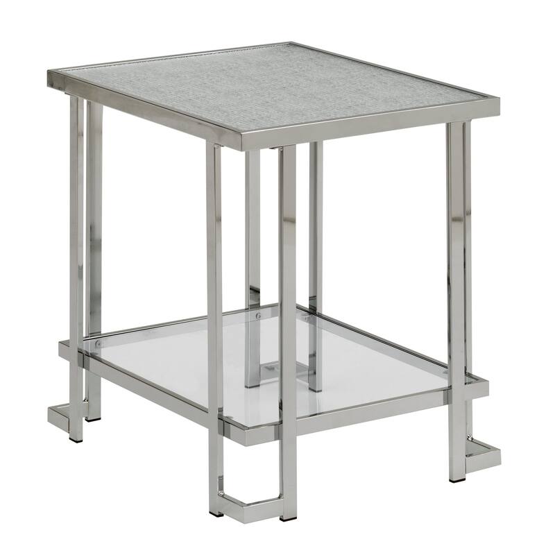 Cobble Chrome Finish End Table with Textured Glass Top by iNSPIRE Q Modern
