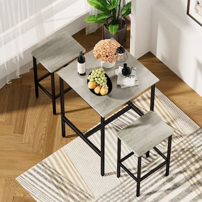 3 PCS Bar Table Set For 2, Industrial Square Bar Table with 2 Bar Chairs