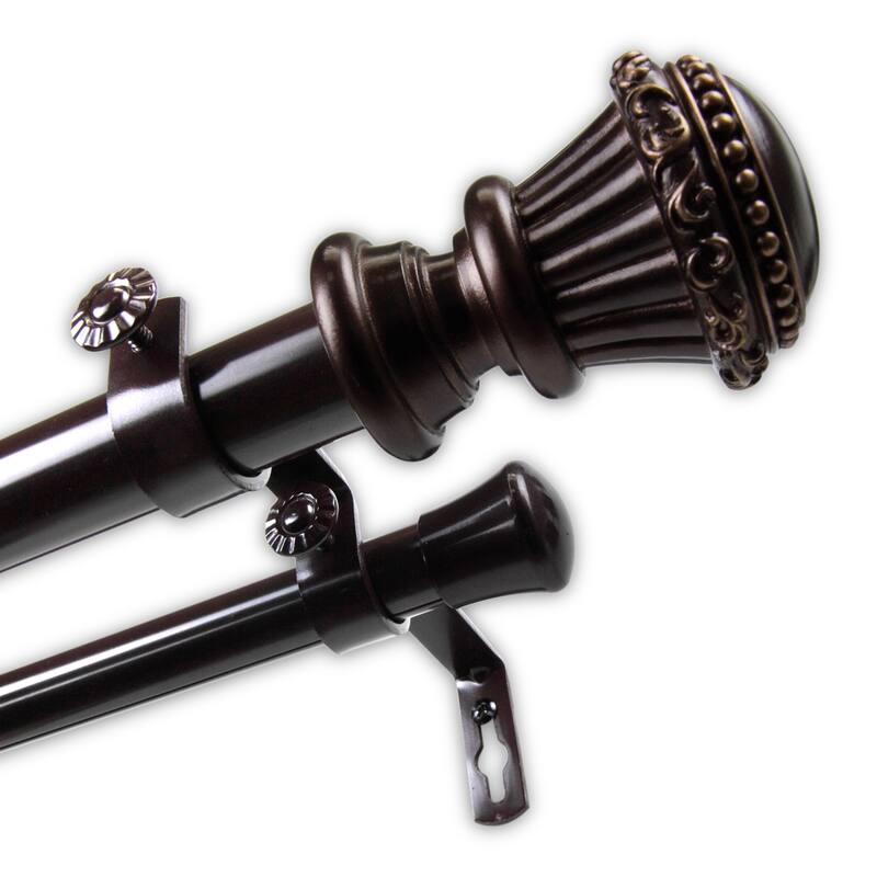 InStyleDesign Trinity 1 inch Diameter Adjustable Double Curtain Rod - 66 to 120 inches - Bronze Finish - bronze