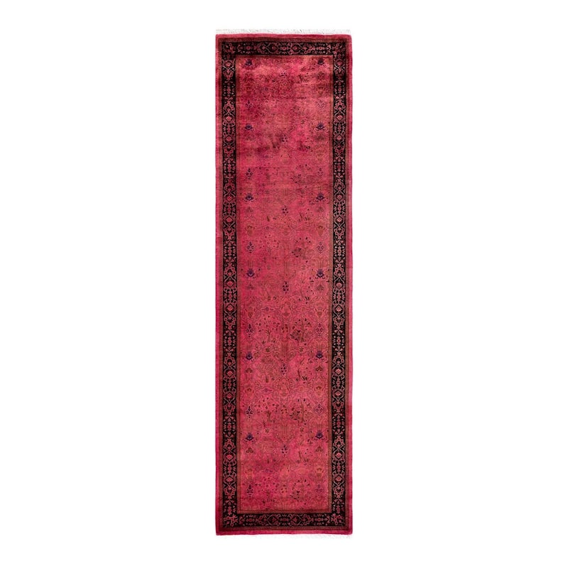 Overton Hand Knotted Wool Vintage Inspired Modern Contemporary Overdyed Pink Runner Rug - 2' 7" x 9' 9"